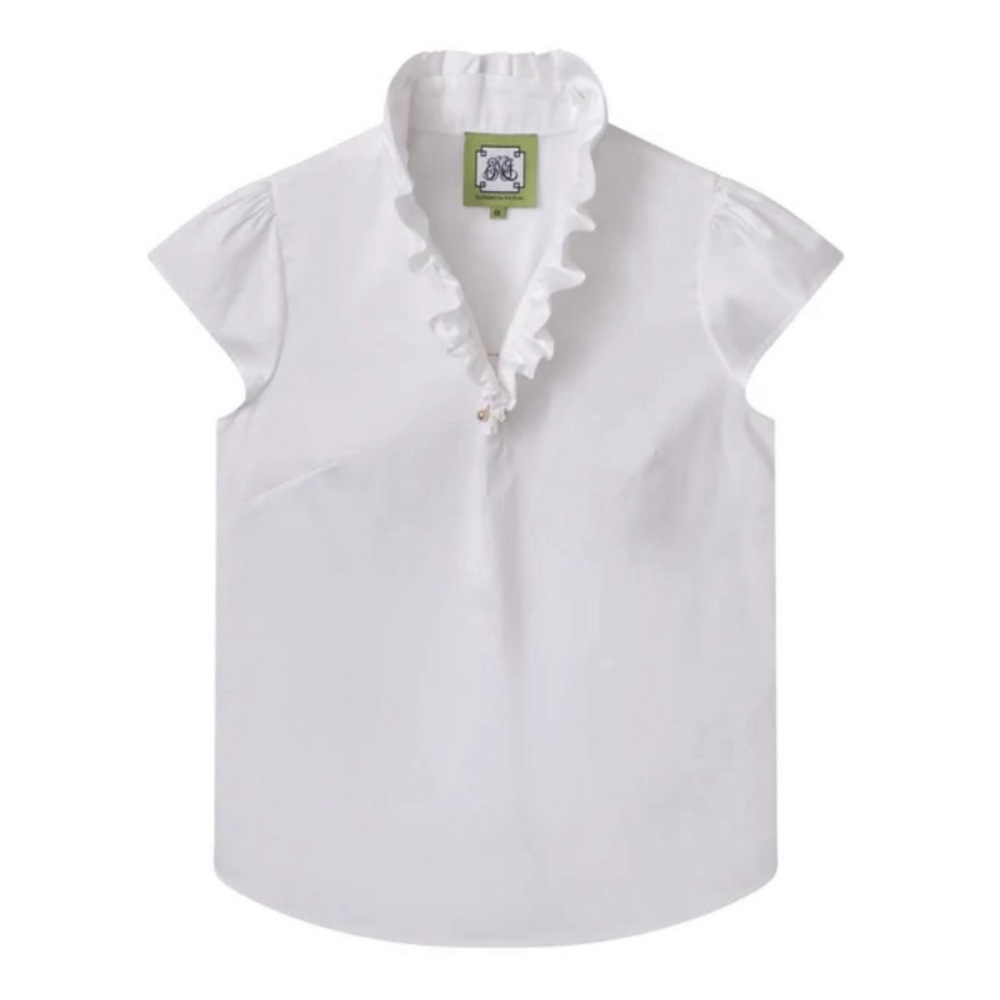 Elizabeth McCay THE ELIZABETH Ruffle Cap Sleeve White Shirt 4 🌿LAST CHANCE